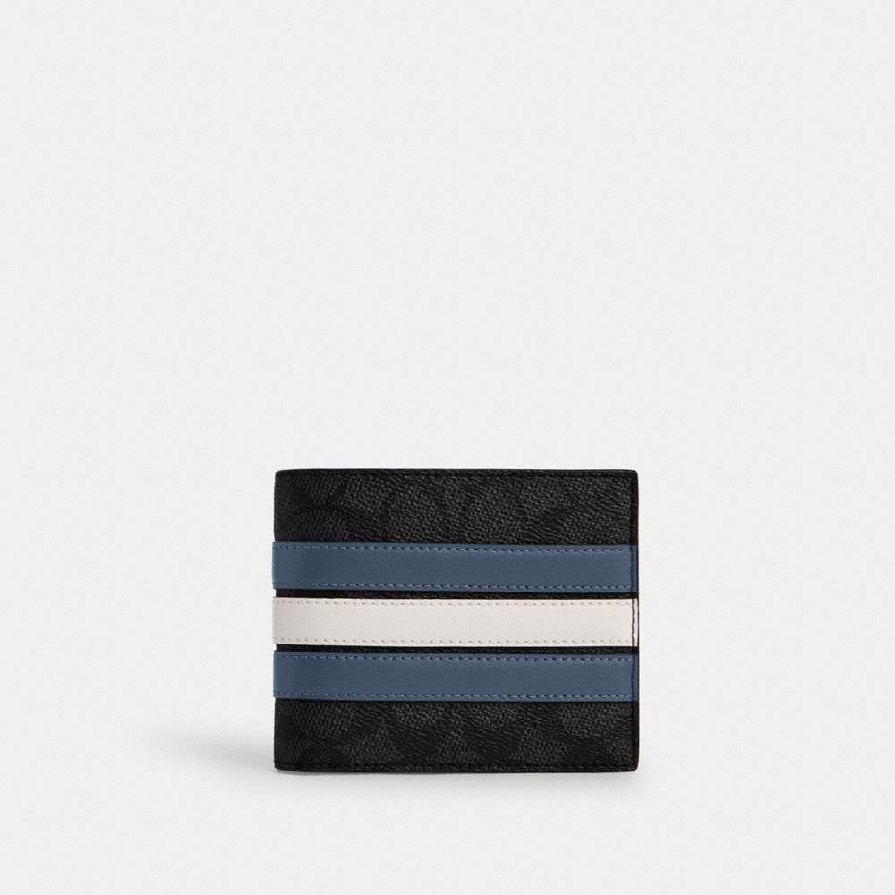 Coach 3 in 1 signature Black Leather Wallet, Card Holder, and Keychain Set